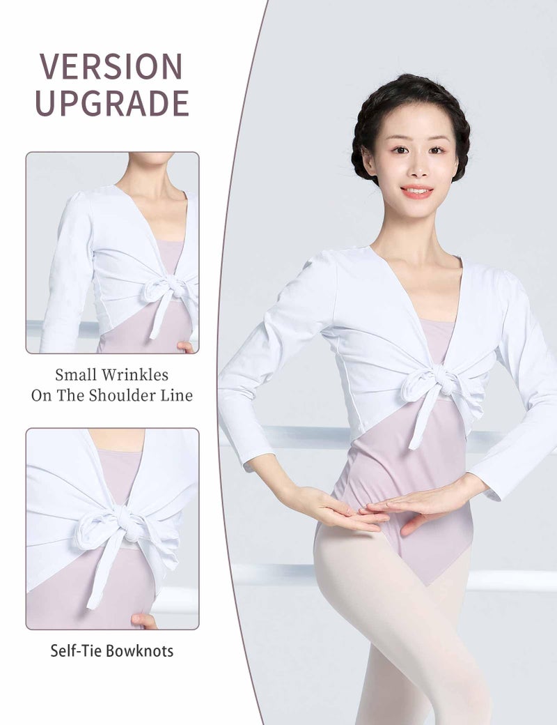 Daydance White Teen Girl's Dance Sweater Cropped Cotton Ballet Wrap Top for Leotards - Image 2
